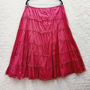 Skirt Maxi DCC Missy Dark Coral Bead Lace Sequin Tiered Peasant Boho Boho Sz XL